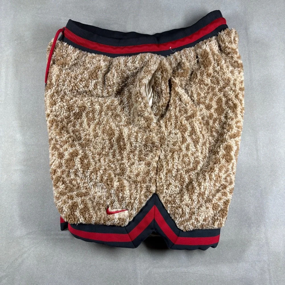 Nike Mens XXL Leopard Faux Fur Fleece Basketball Shorts Tan Red Black BV3624-247